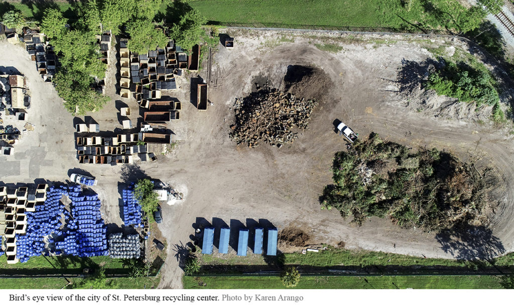 Bird's eye view of the city of St. Petersburg's recycling center. Photo by Karen Arango.